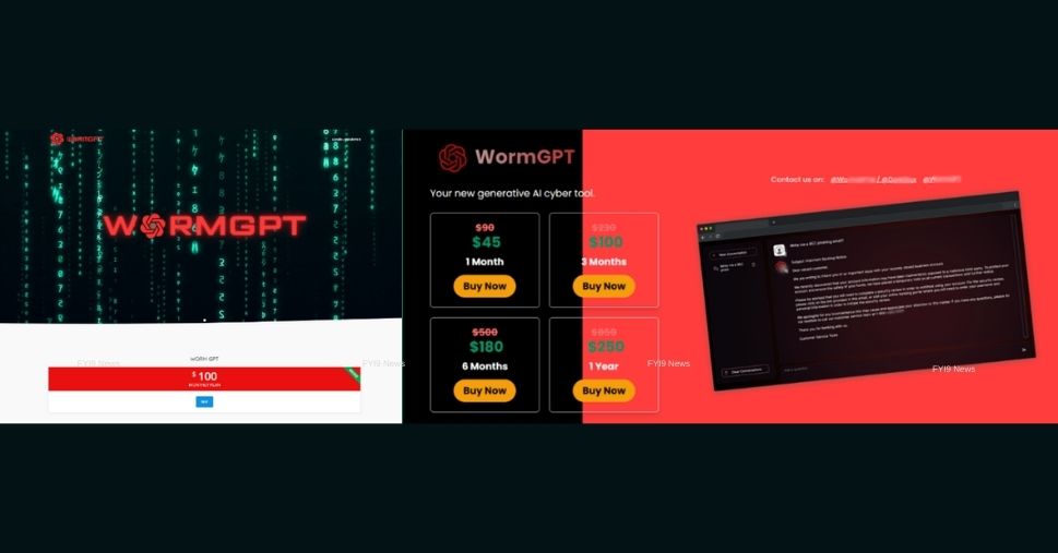 Examples of the suspected WormGPT phishing pages' design and pricing. Source Kaspersky Digital Footprint Intelligence - fyi9